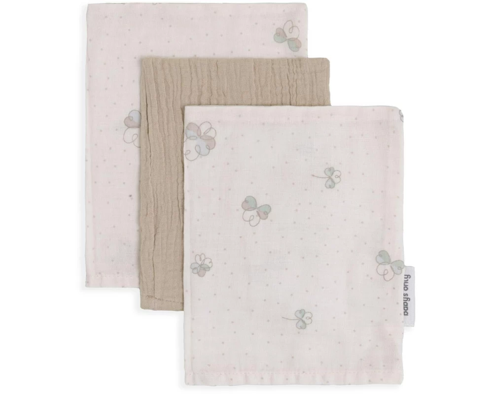 baby's only Baby-Waschlappen Tender Beige/Clover, 3-Pack