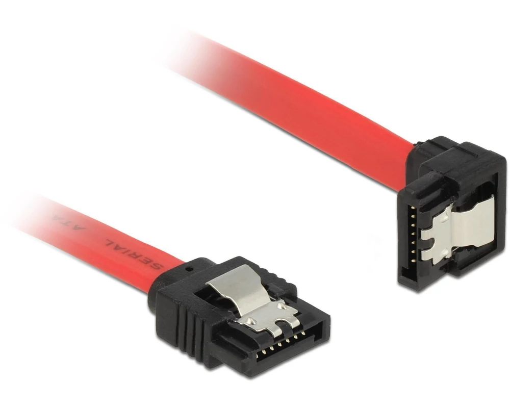 Delock SATA3-Kabel 6 Gb/s rot, gewinkelt, Clip, 50 cm