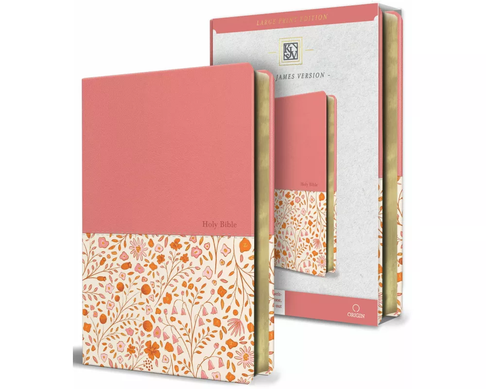 KJV Holy Bible, Large Print Handy Size format, 2 Piece Pink Floral Leathersoft with Ribbon Marker, Red Letter