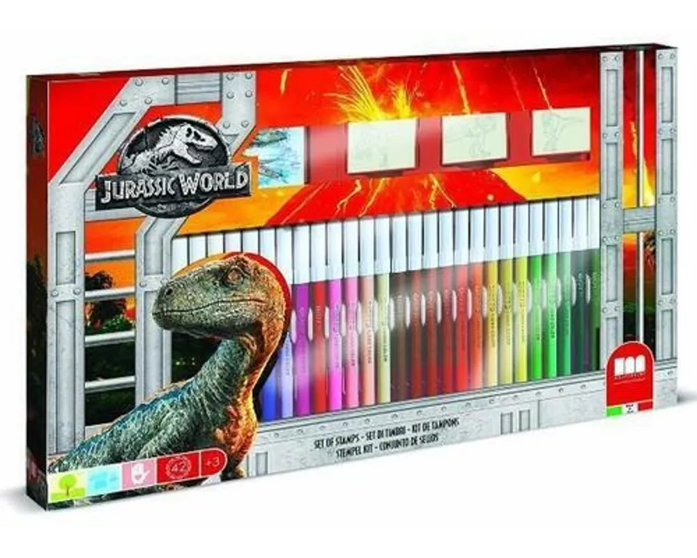 JURASSIC WORLD - Malset XL, 41-tlg., inkl. Malbuch & Stempel