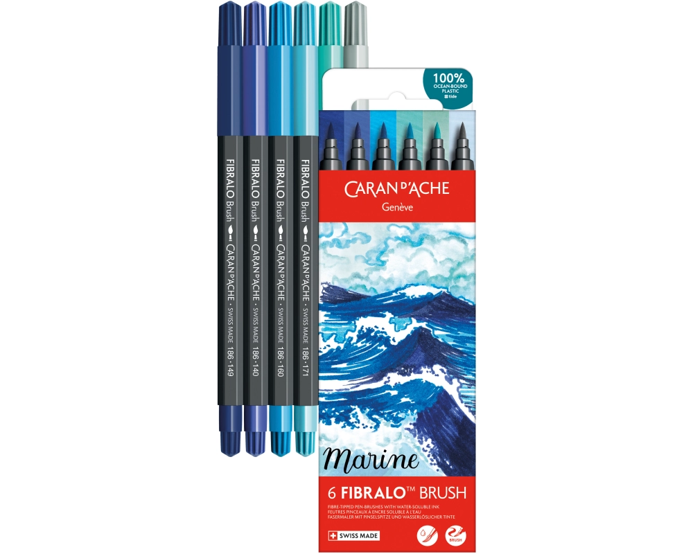 Caran d'Ache Filzstift Set Fibralo Brush Marine mit 6 Farben