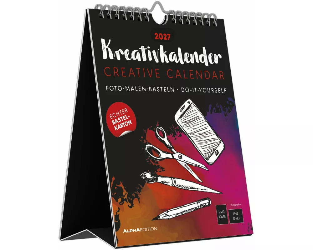 Kreativkalender Tischaufsteller hoch schwarz 2027
