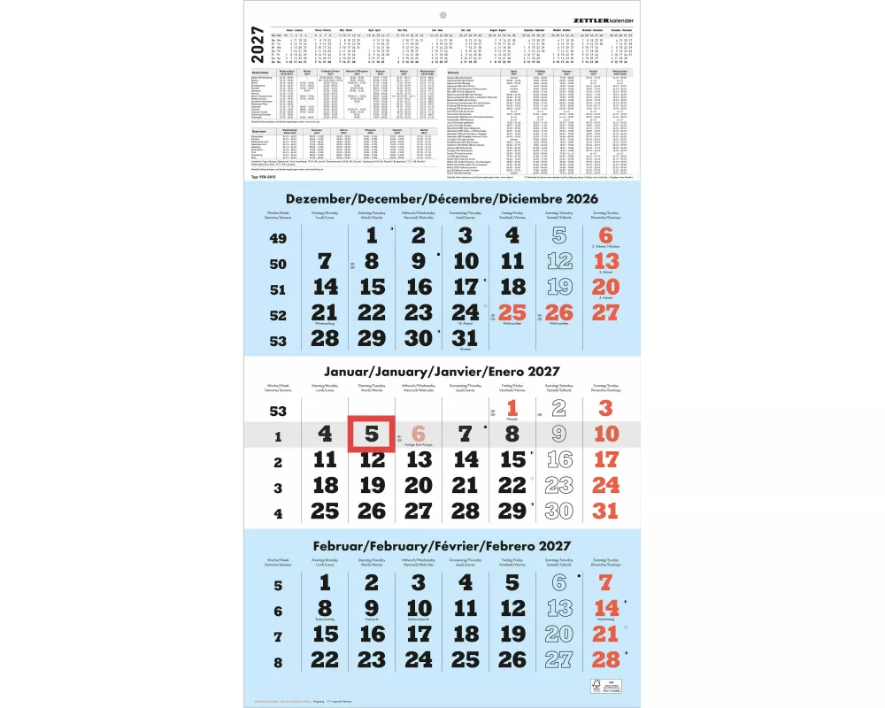 3-Monatskalender blau 2027