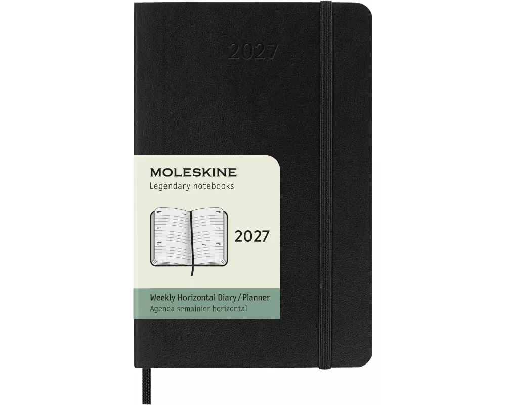 Moleskine 12 Monate Wochenkalender 2027, Pocket/A6, 1 Wo = 2 Seiten, horizontal, weicher Einband, schwarz