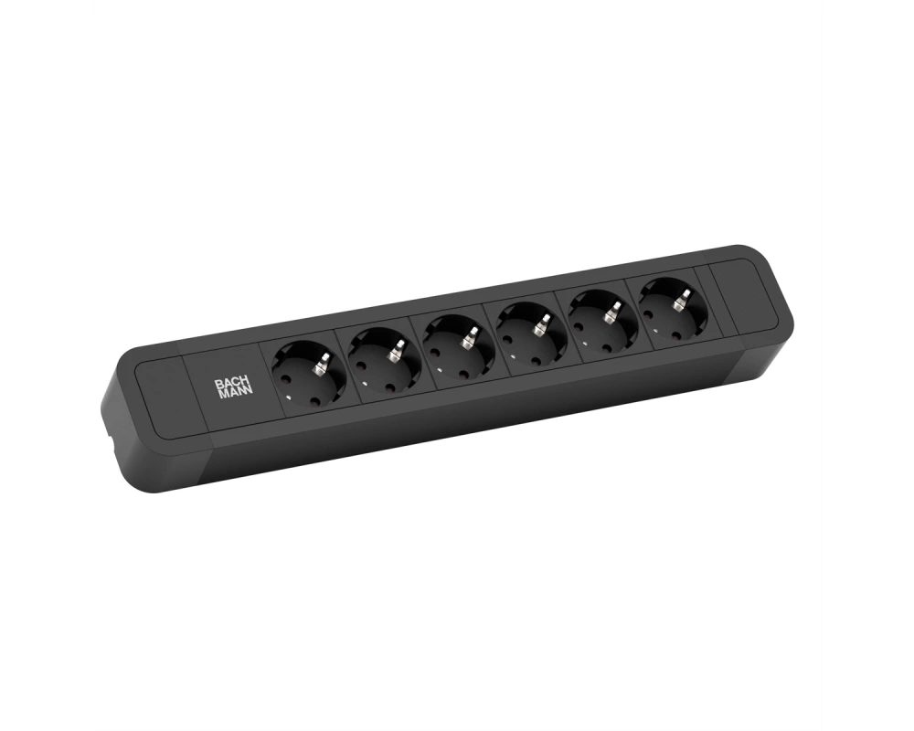 BACHMANN PRIMO2 Steckdosenleiste 6x Schutzkontakt, Aluminium, schwarz, 2 m