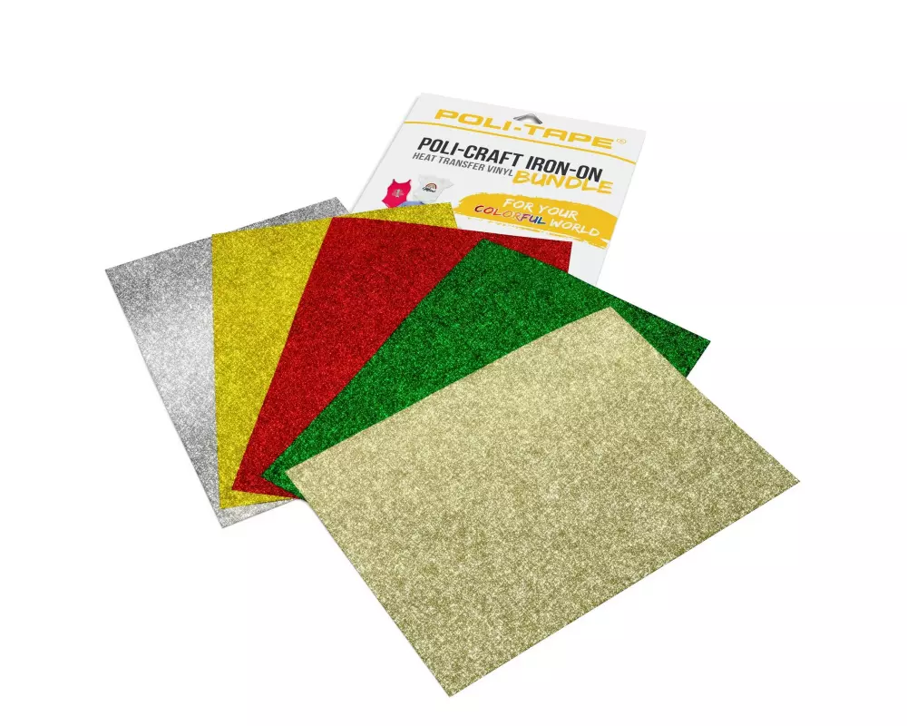 Poli-Tape Aufbügelfolie Glitter Christmas A4, mehrfarbig, 5 Stück
