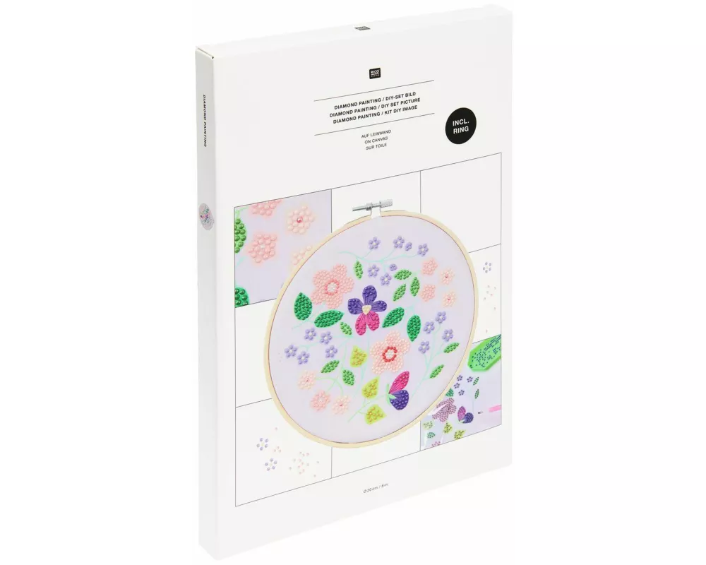 Diamond Painting DIY-Set, Bild auf Leinwand, Schimmernde Blumen // Ø 20 cm. 19-teilig