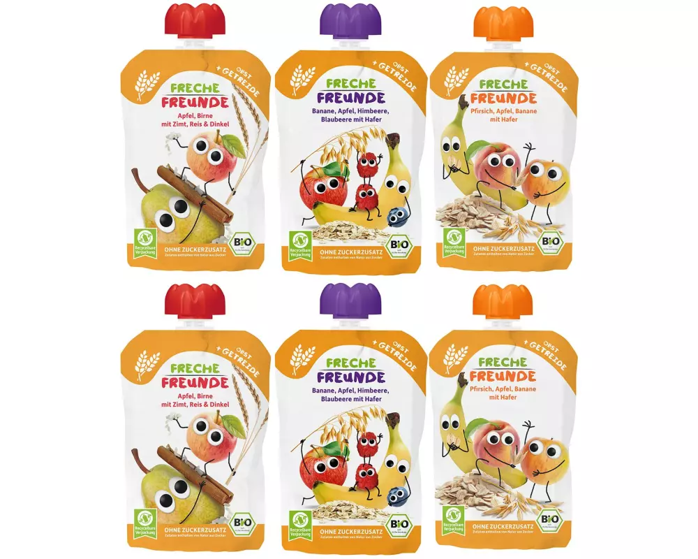 Freche Freunde Quetschie Probierpaket mit Getreide, 6 x 100 g