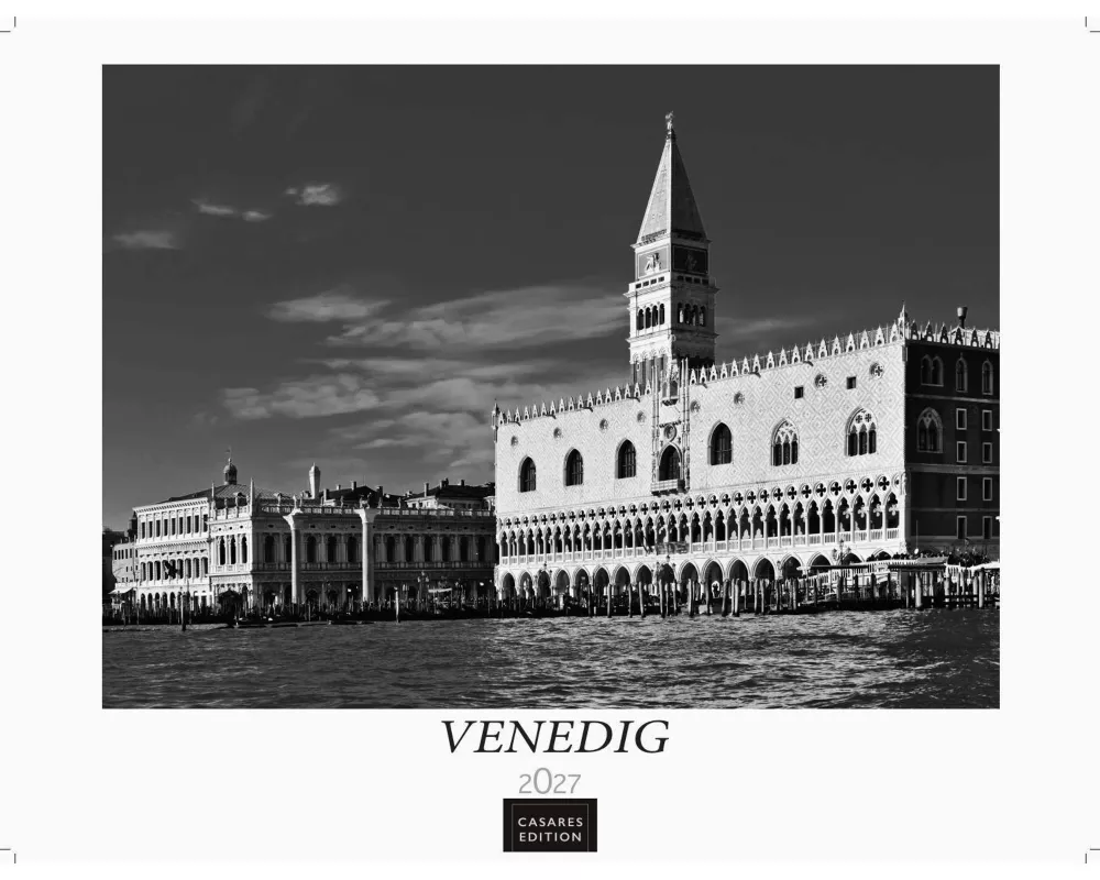 Venedig Kalender 2027 schwarz weiss - Wandkalender | Fotokalender Italien 42x55 - mit malerischen Fotos von Venedig , Italien