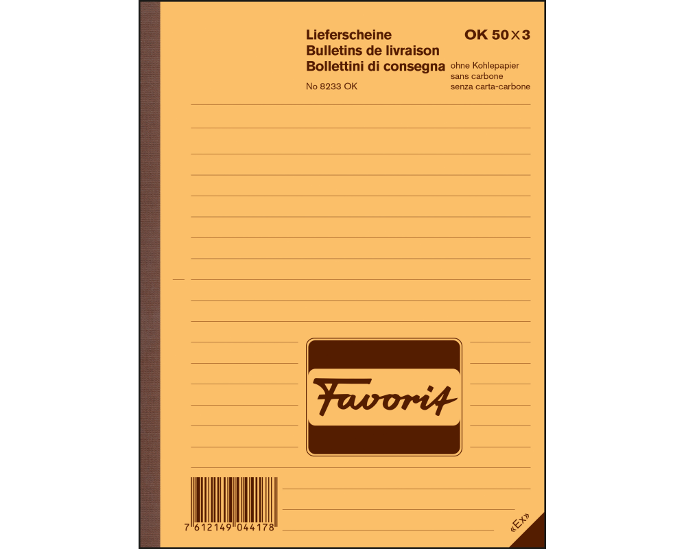 FAVORIT Lieferscheine D/F/I A5 8233OK rot/gelb/weiss 50x3 Blatt