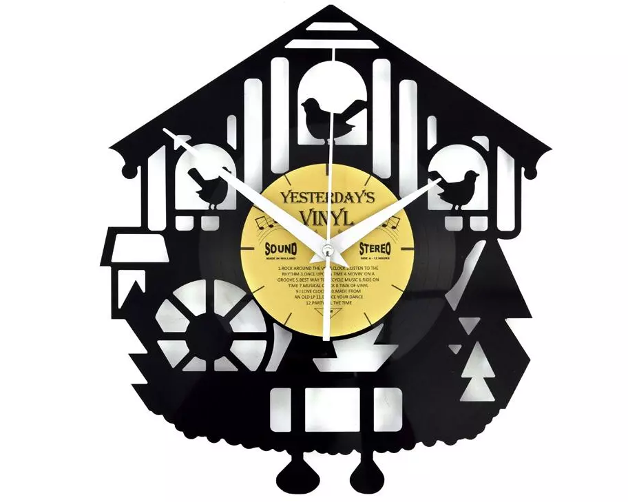Yesterday's Vinyl Wanduhr Kuckuck Ø 30 cm, Gold/Schwarz