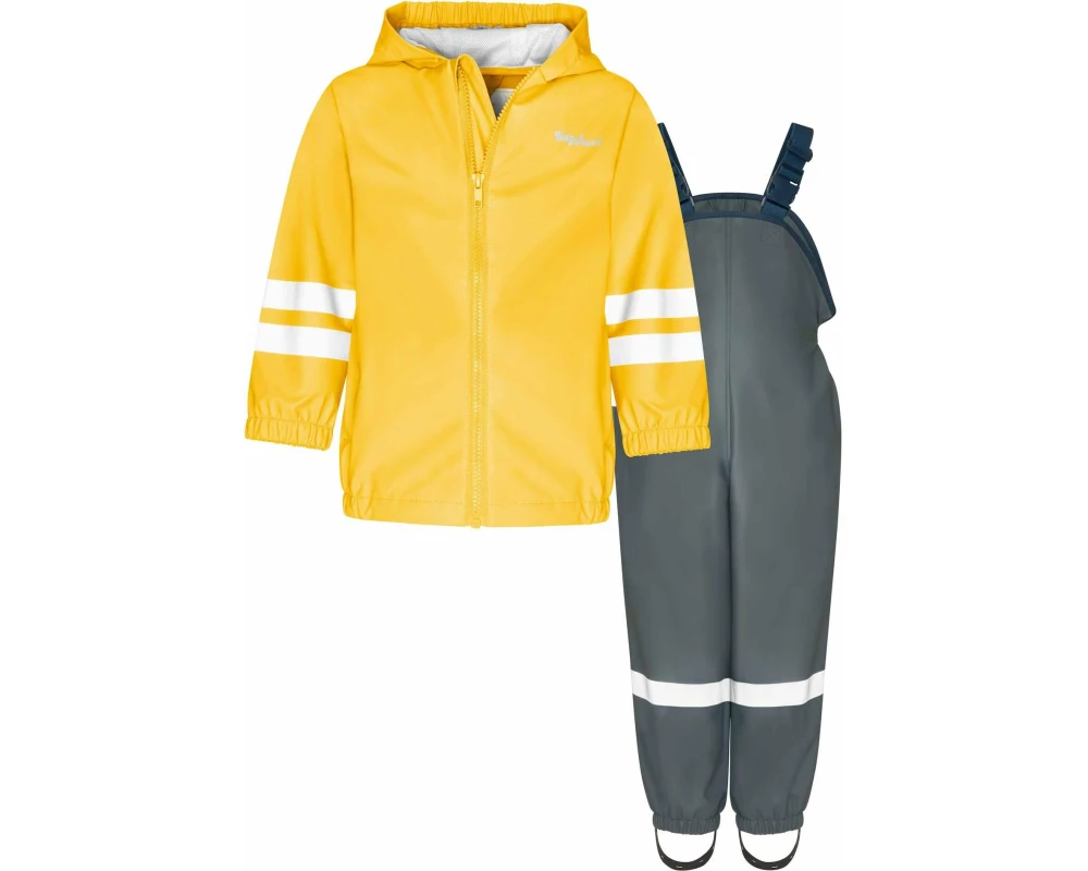 Playshoes Regen-Set Latzhose Basic Gr. 128, Gelb/Grau