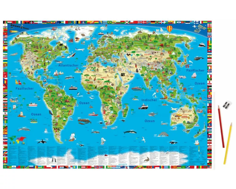 Erlebniskarte „Illustrierte Weltkarte“ – Schreibtischunterlage