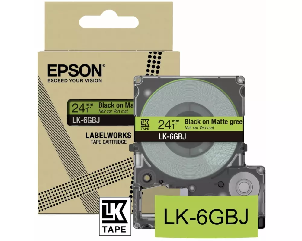 EPSON Matte Tape, Green/Black , 24mm, 8m, LK-6GBJ
