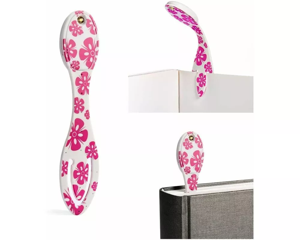 Flexilight Leselicht (Pink Flowers) - weiß - 2 in 1 Leselampe & Lesezeichen - LED Leselicht - Geschenk für Leser, Buchliebhaber - Deutsche Ausgabe