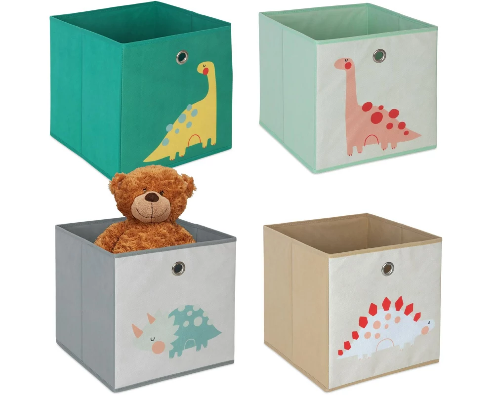 relaxdays Spielzeugbox Tiere 4 Stück