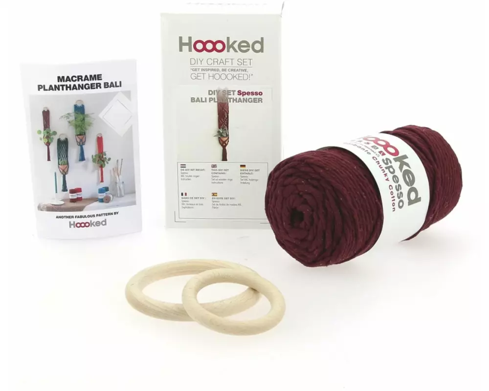 Hoooked Bastelset Makramee Blumenampel Bali Bordeauxrot