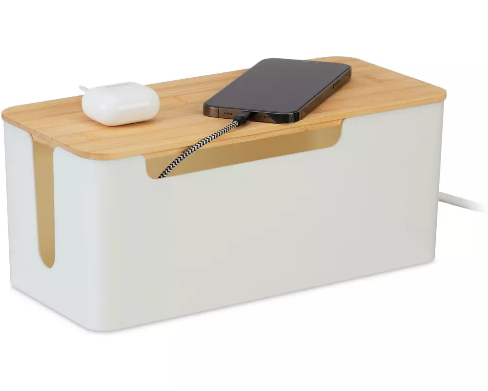 relaxdays Kabelbox Weiss / Hellbraun