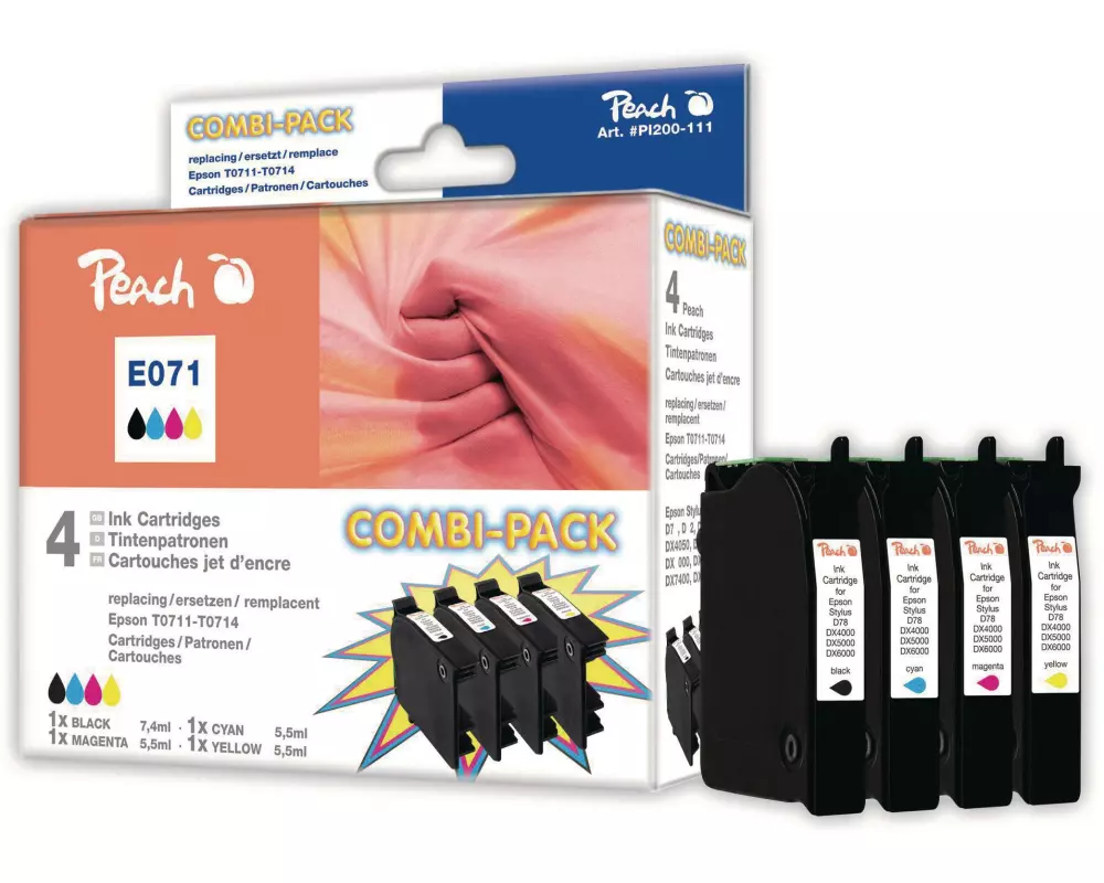 Peach Tintenset Epson T071 BK, C, M, Y