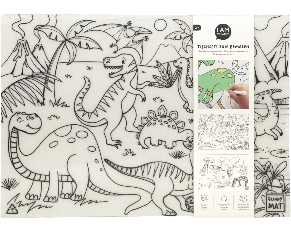 I AM CREATIVE Mal-Tischset 25x35cm 1000-2804 Tiere & Dinosaurier