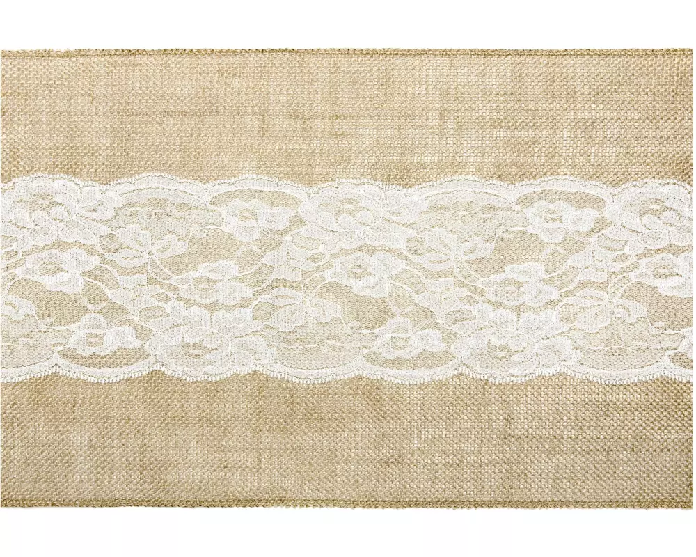 Partydeco Tischläufer Jute mit Spitze 28 cm x 2.75 m, 1 Stück, Braun