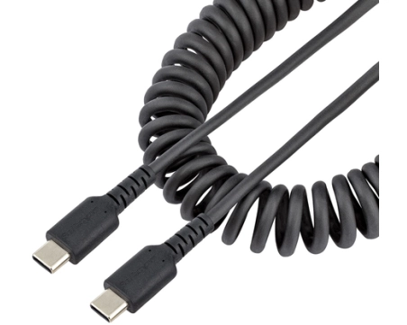 StarTech.com 3ft (1m) USB C Charging Cable, Coiled Heavy Duty Fast Charge & Sync USB-C Cable, High Quality USB 2.0 Type-C Cable, Black