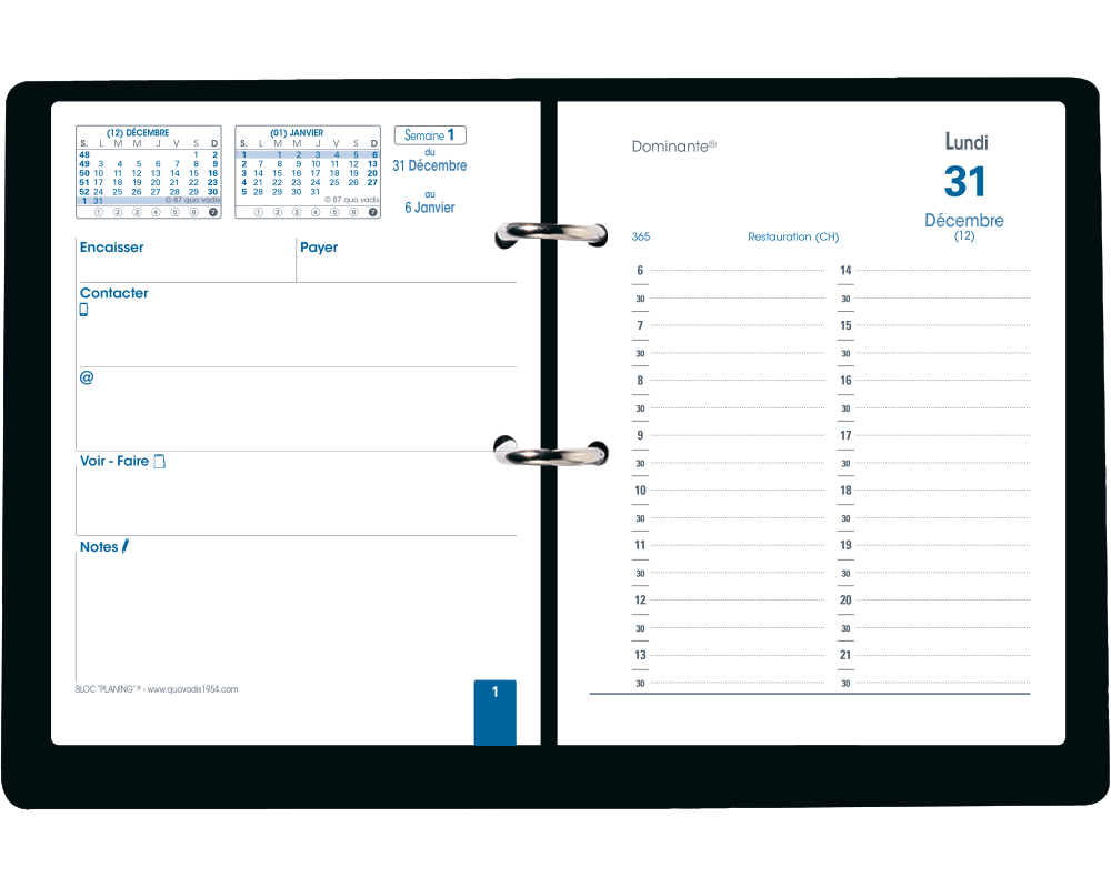 QUO-VADIS Agenda Bloc Planning 2026 032001Q 1T/1S schwarz FR 11.5x14.5cm