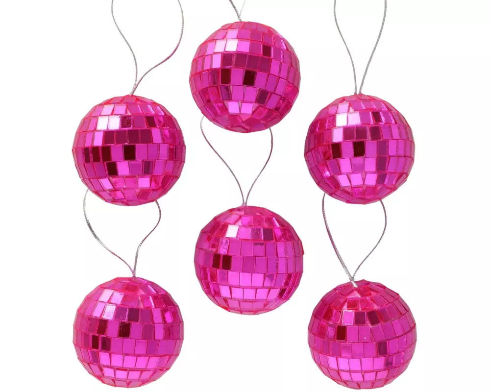 Boltze Weihnachtsschmuck Disco 6-teilig, 5 x 5 cm, Pink