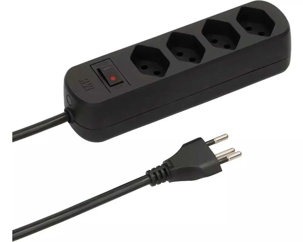 Max Hauri Steckdosenleiste Basic Line 4x T13 Reset Schalter, Schwarz