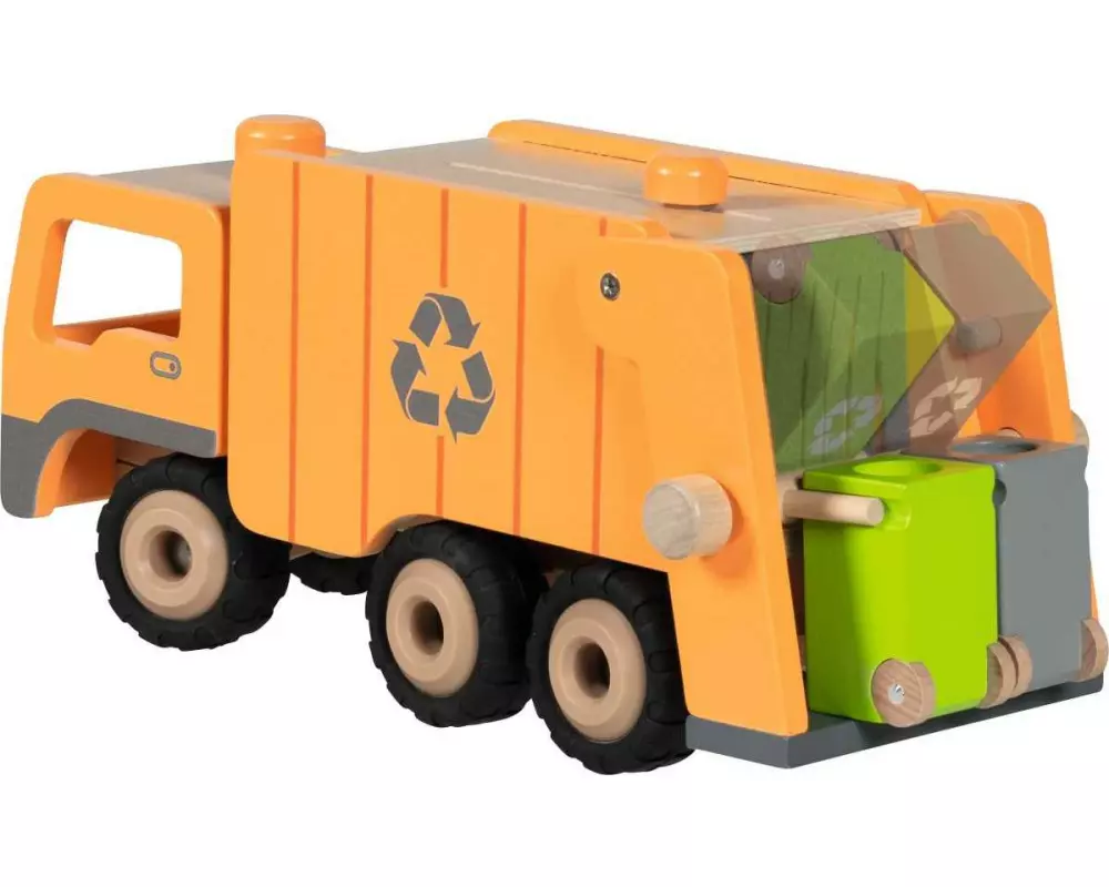 Goki Spielzeugfahrzeug Grosser Müllwagen Eco mit 2 Mülltonnen
