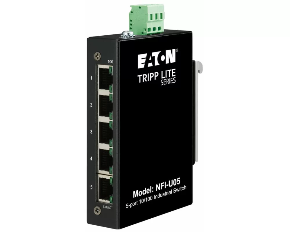 EATON TRIPPLITE 5-Port, Unmanaged, Industrial, Ethernet, Switch, 10/100mbps, Ruggedized, -40, to, 75, C, DIN/Wall, Mount