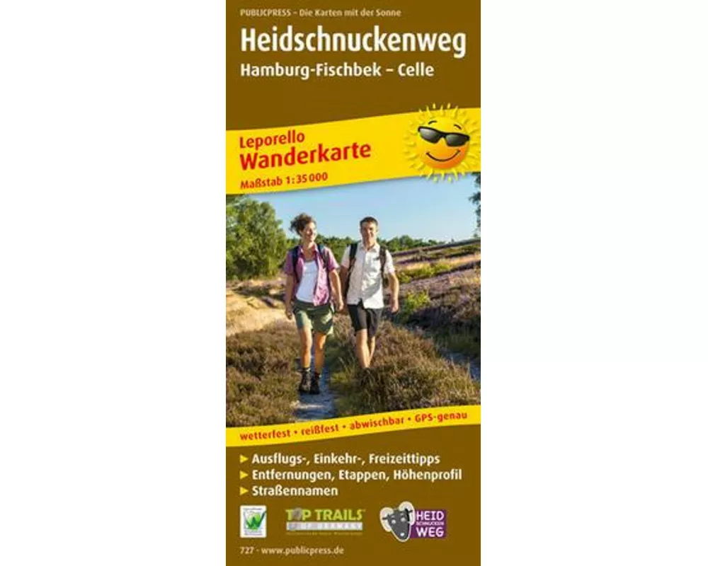 Heidschnuckenweg, Hamburg-Fischbek - Celle, Wanderkarte 1:35.000