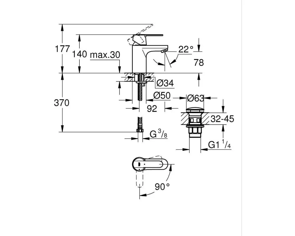 GROHE Get S-Size Es Push-Open Mattschwarz