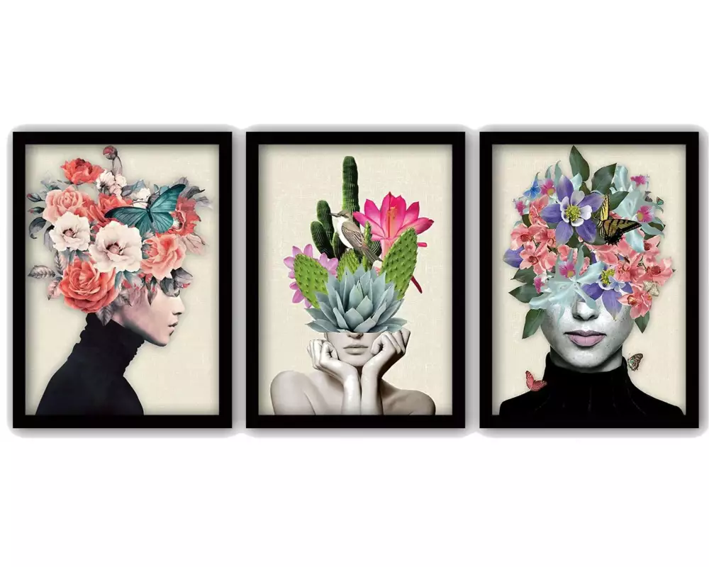 Wallxpert Bild Flowers Woman 3 Stück, 35 x 45 cm