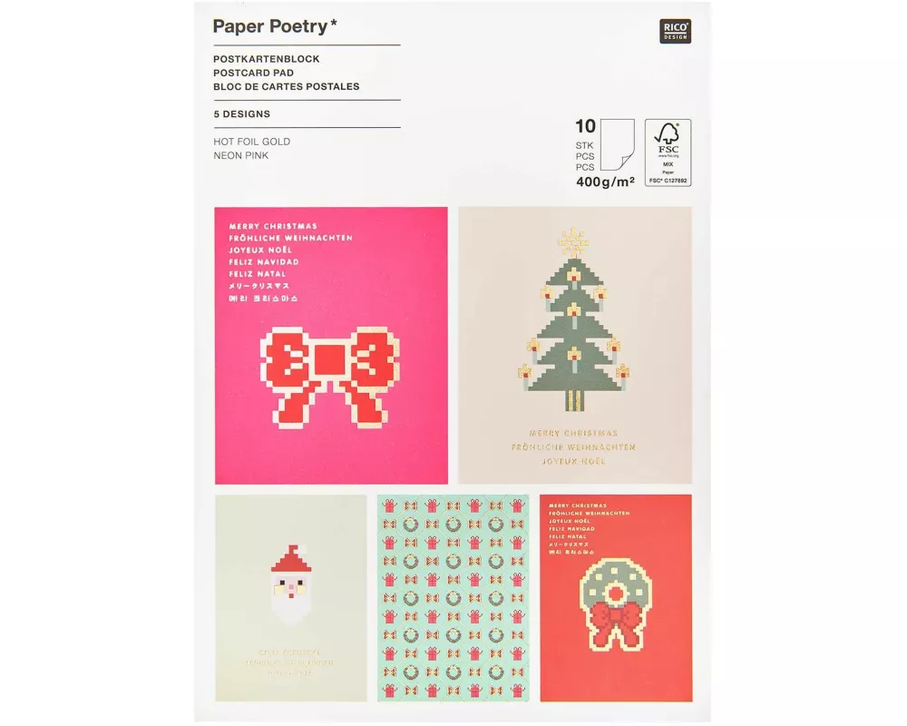 Postkartenblock Schleifen, Pixel FSC MIX, 10 Karten, 400 g/m²