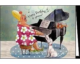 Doppelkarte. Happy Birthday (Frau am Flügel)