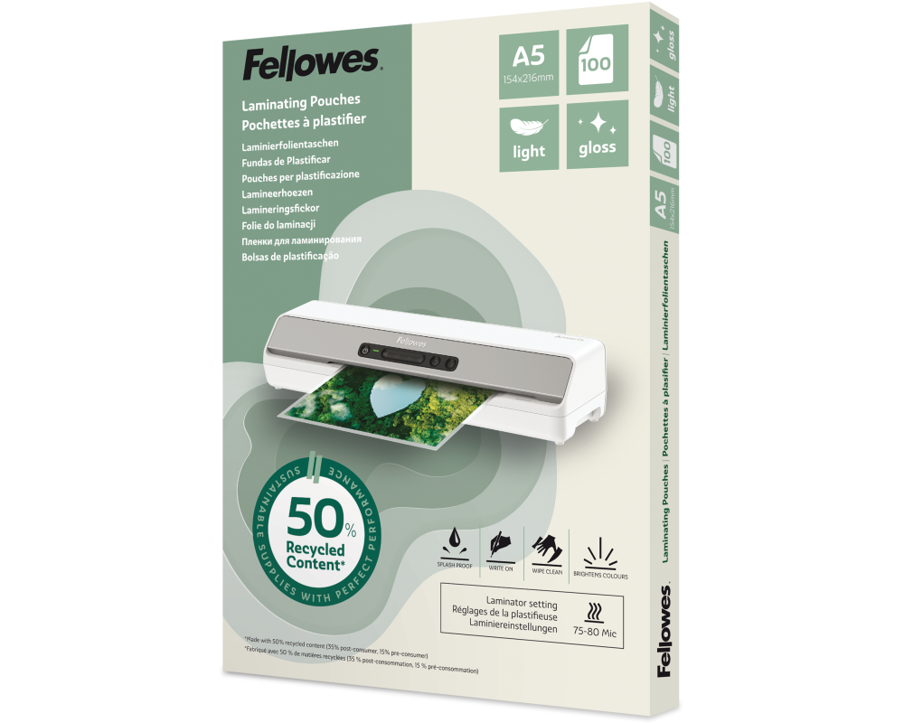 Fellowes Laminierfolie A5, 80 µm, 100 Stück, Glänzend