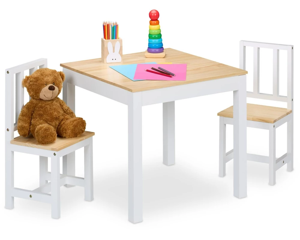 relaxdays Kindersitzgruppe 3-teilig Hellbraun; Weiss