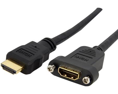 StarTech.com 3ft HDMI Female to Male Adapter, 4K High Speed Panel Mount HDMI Cable, HDMI Female to Male, HDMI Panel Mount Connector Cable