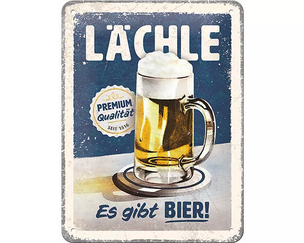 Blechschild. Open Bar / Lächle ... Es gibt Bier