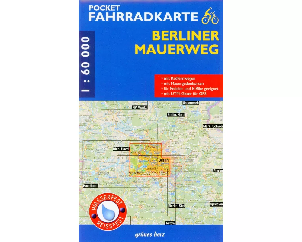 Pocket-Fahrradkarte Berliner Mauerweg 1:60 000