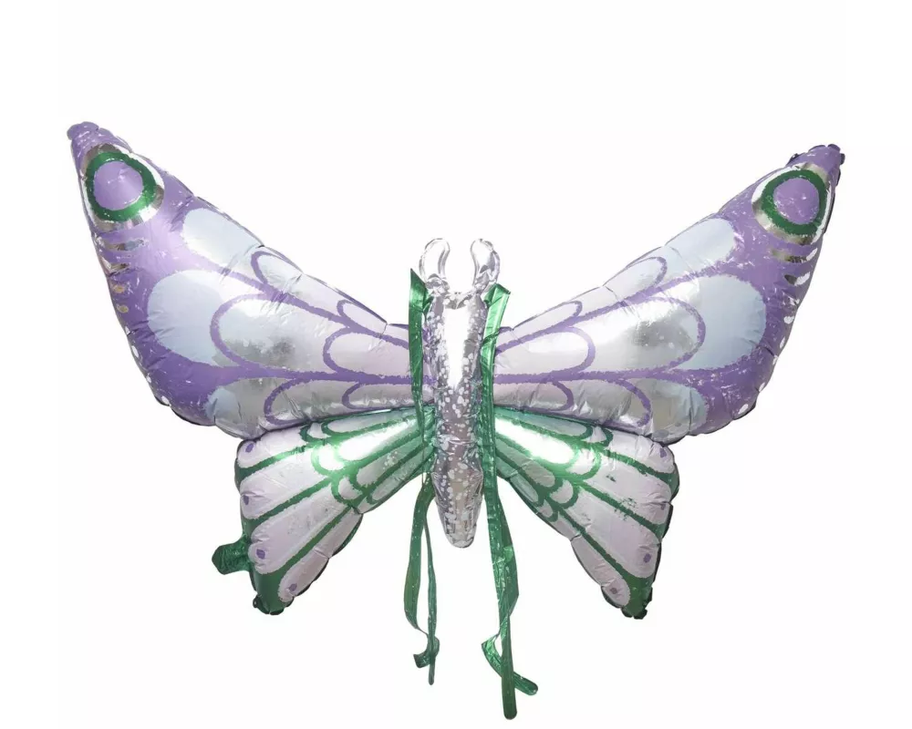 Folienballon Backpack Butterfly 3D, zum Umbinden, Lila/Grün, 1 Stk, 110 x 73 cm
