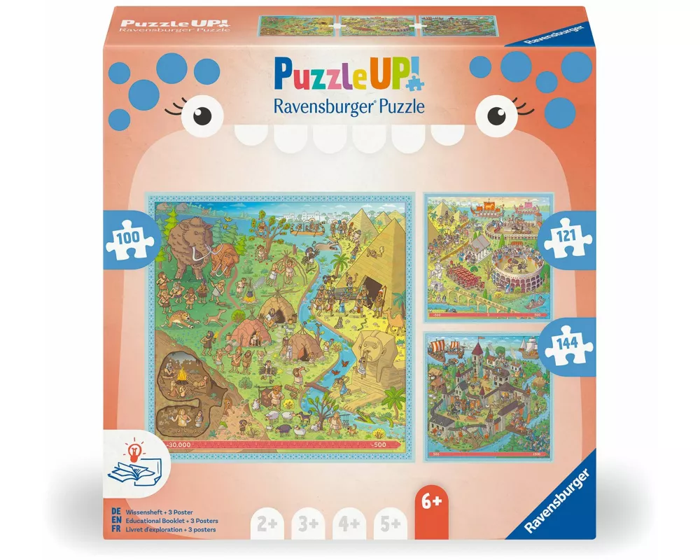 Kinderpuzzle 100, 121, 144 Teile - Puzzle UP! Geschichte - Steinzeit, Altes Rom, Mittelalter