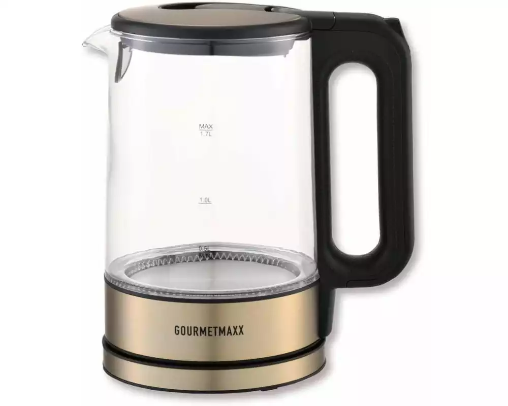 GOURMETmaxx GOURMETmaxx Glas-Wasserkocher 1.7 l, Schwarz/Champagner