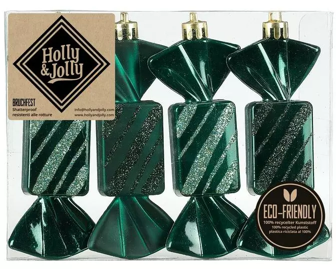 Holly & Jolly Weihnachtskugel Bonbon Noble Green 10.5 cm 4 Stück