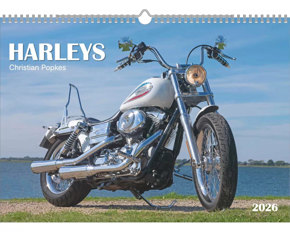 N Neumann - Harleys 2026 – Wandkalender A3 (42x30 cm) mit 12 Monatsblättern, 4-sprachigem Kalendarium & Spiralbindung, Motorrad-Kalender für Fans & Sa