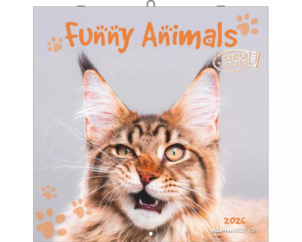 Alpha Edition - Funny Animals 2026 – Wandkalender 30×30 cm (30×60 geöffnet) mit lustigen Tierfotos & Sprüchen, 6-sprachiger Broschürenkalender mit Pla