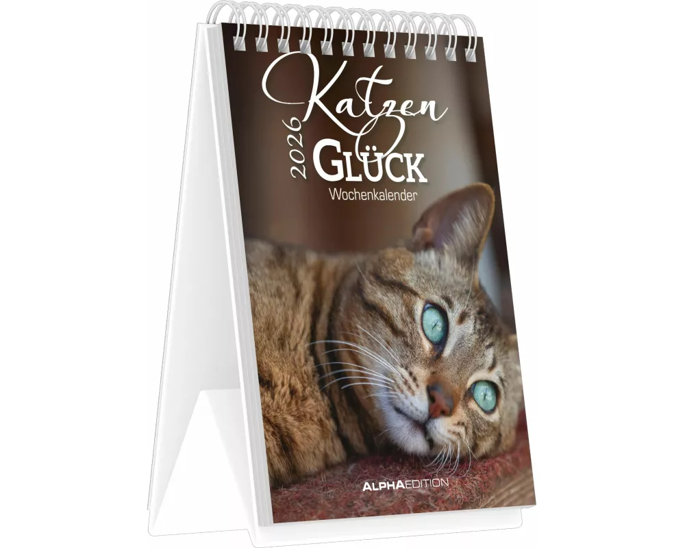 Alpha Edition - Katzenglück 2026 – Tischkalender 10,5×14,8 cm mit 53 Katzenmotiven & Sprüchen, dekorativer Aufstellkalender für Zuhause & Büro, perfek