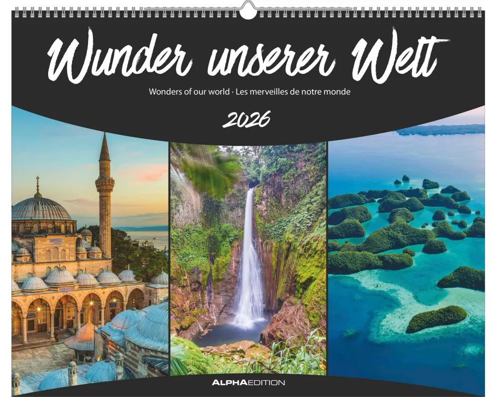 Alpha Edition - Wunder unserer Welt 2026 – Wandkalender 52×42,5 cm mit 12 beeindruckenden Natur- & Kulturschauplätzen, dekorativer Monatskalender für