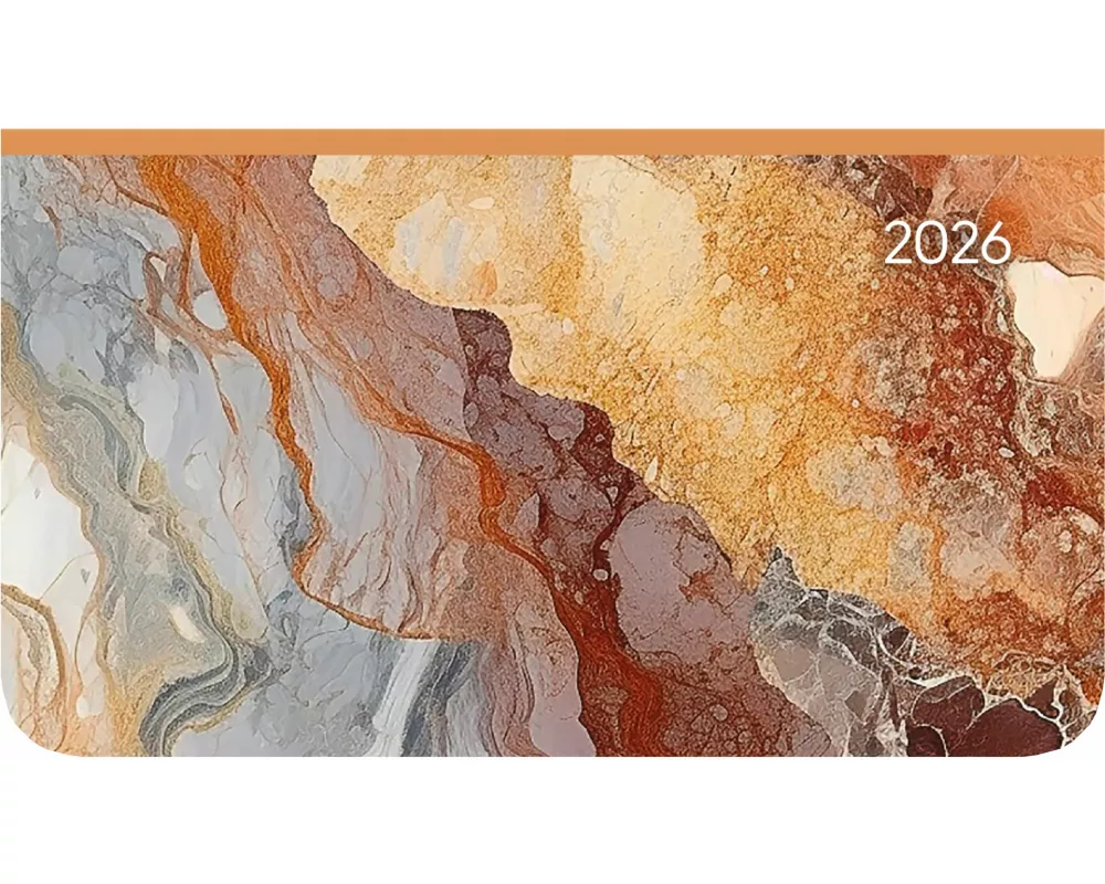 Alpha Edition - Ladytimer Pad Marble 2026 – Taschenkalender 15,6×9 cm im Querformat mit Wochenübersicht & Notizbereich, eleganter Buchkalender & Termi